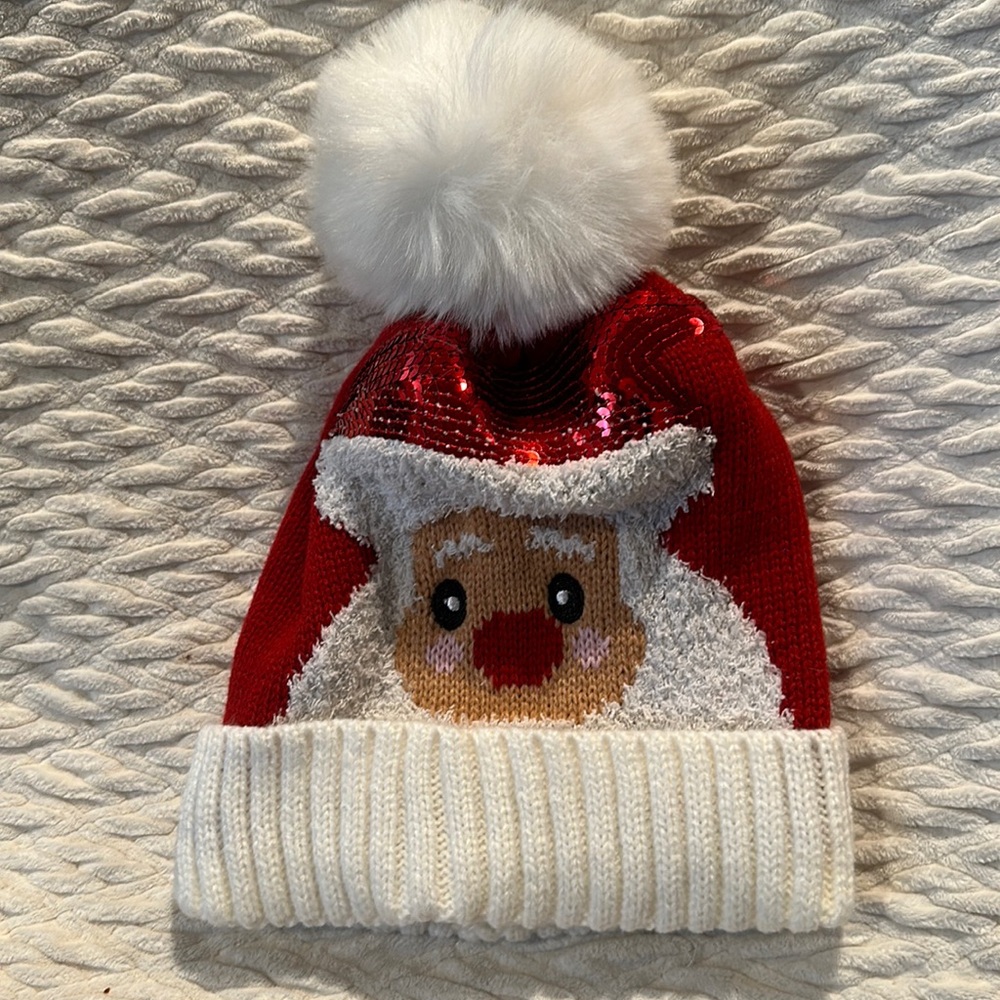 Adorable holiday sparkle Santa beanie 🎅 hat with Pom pom